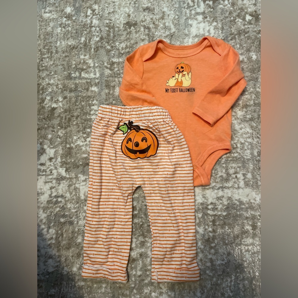 Disney Baby Bright Orange My First Halloween Pooh Matching set size 6/9M